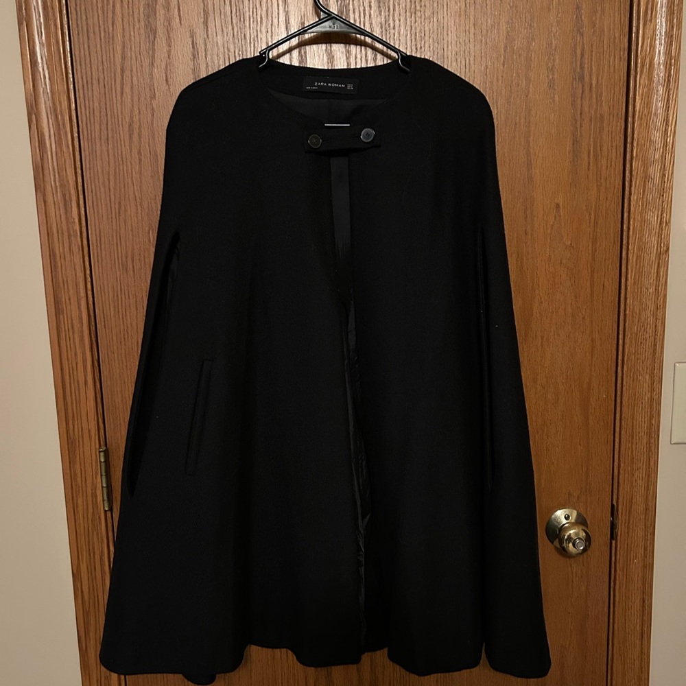 Zara Elegant Black Cape Coat